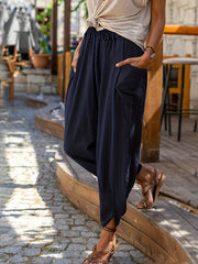 Patched Pockets Solid Pants Casual Pants For Spring & Summer
