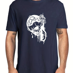 Men's Skull & Letter Print T shirt Casual Tee for Summer Outdoor