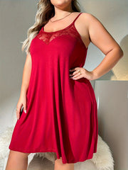 Sexy Nightdress Women's Plus Contrast Lace Pleated Cami Sleep Dress