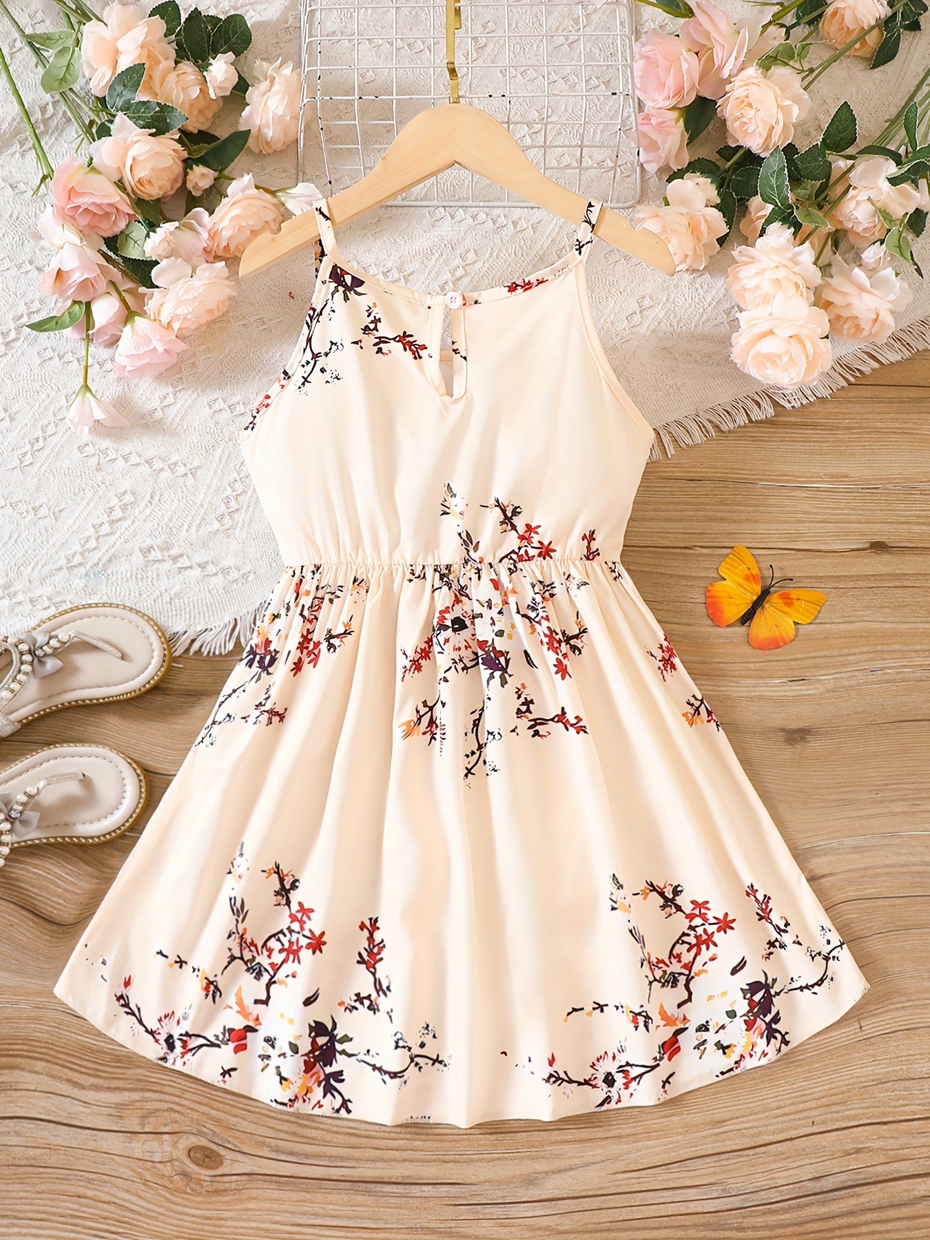 Girls Flower Print Cami Dress Kids Clothing For Party Beach Vacation