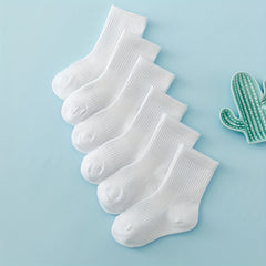 6 Pairs Girls Kids Causal Sports Socks Breathable Comfy Crew Plain Socks