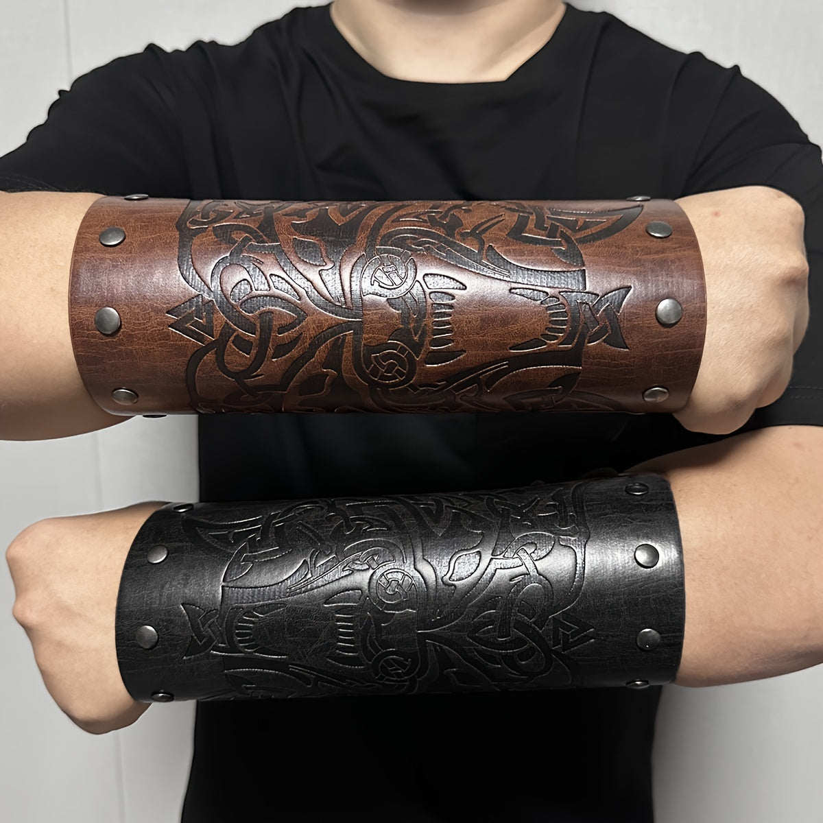 Embossed Vintage Wristband Knight Style Leather Stage Prop Wristband