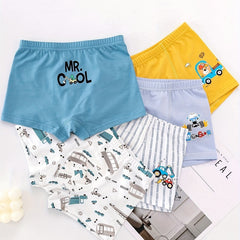 4pcs Boys Teen Cartoon Print Boxer Briefs Clothes