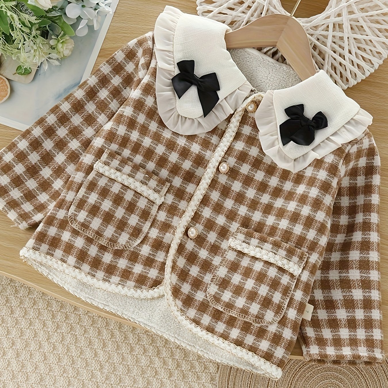Toddler Girls Checkered Long Sleeve Jacket for Spring Fall Winter