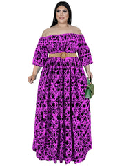 Graphic Print Off Shoulder Maxi Dress Plus Medium Stretch
