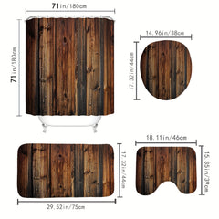 Vintage Brown Barn Door Wood Shower Curtain Set