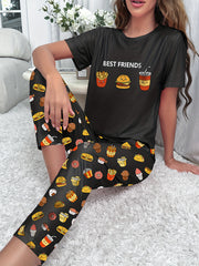 Hamburger Print Pajama Set Women's Sleepwear