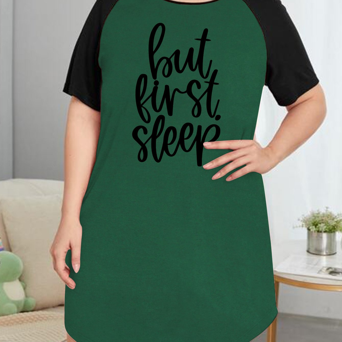 Women's Nightdress Slogan Graphic Raglan Short Sleeve