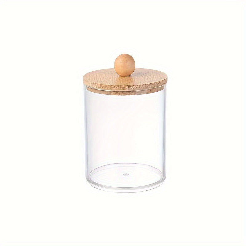 Cotton Swab Storage Box with Bamboo Cover Makeup Removal Container