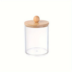 Cotton Swab Storage Box with Bamboo Cover Makeup Removal Container