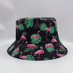 Leaf Flamingo Print Bucket Hat Reversible Sunscreen Basin Hat Lightweight