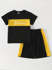 2pcs Boys Flawless Block T shirt & Shorts Summer Clothes Sets