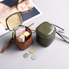 Women's Mini Wax Leather Pu Bucket Bag Ins Retro Style Small Mouth Red