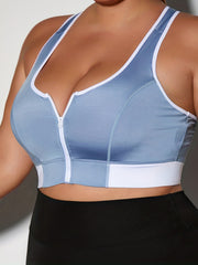 Colorblock Zipper High Stretch Sporty Bra