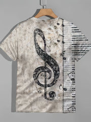 Men's Music Note Print T Shirt - Stylish Summer Essential