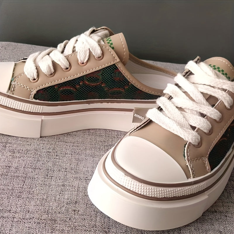 Women's Platform Mule Sneakers Lace Up Outdoor Shoes