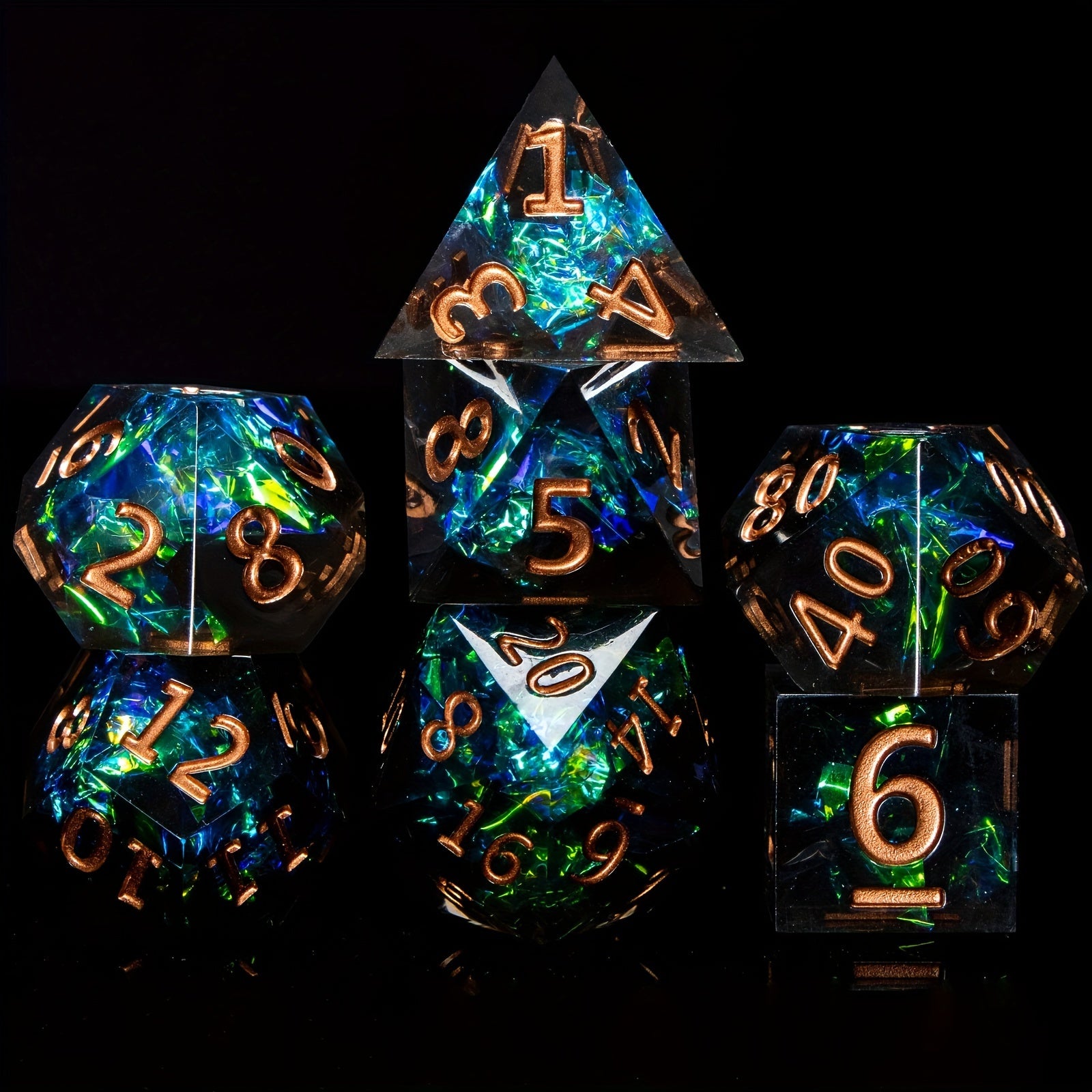 7pcs Resin Sided Dice Board Game Set, Sharp Resin Playing Game Dice