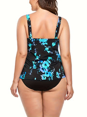 Modest Tankini Set Women's Plus Floral Pattern Round Neck Flared Cami