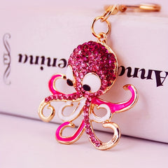 Alloy Rhinestone Octopus Car Keychain Ocean Animal Pendant Key Chain