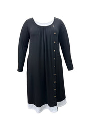 Colorblock Button Decor Long Sleeve Dress