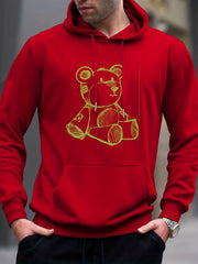 Bear Doodle Print Hoodie Men's Graphic Pullover