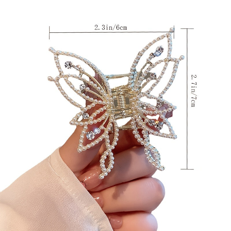 Medium Hair Claw Clip Non Slip Hair Clamp Rhinestone Pearl Decor Barrettes