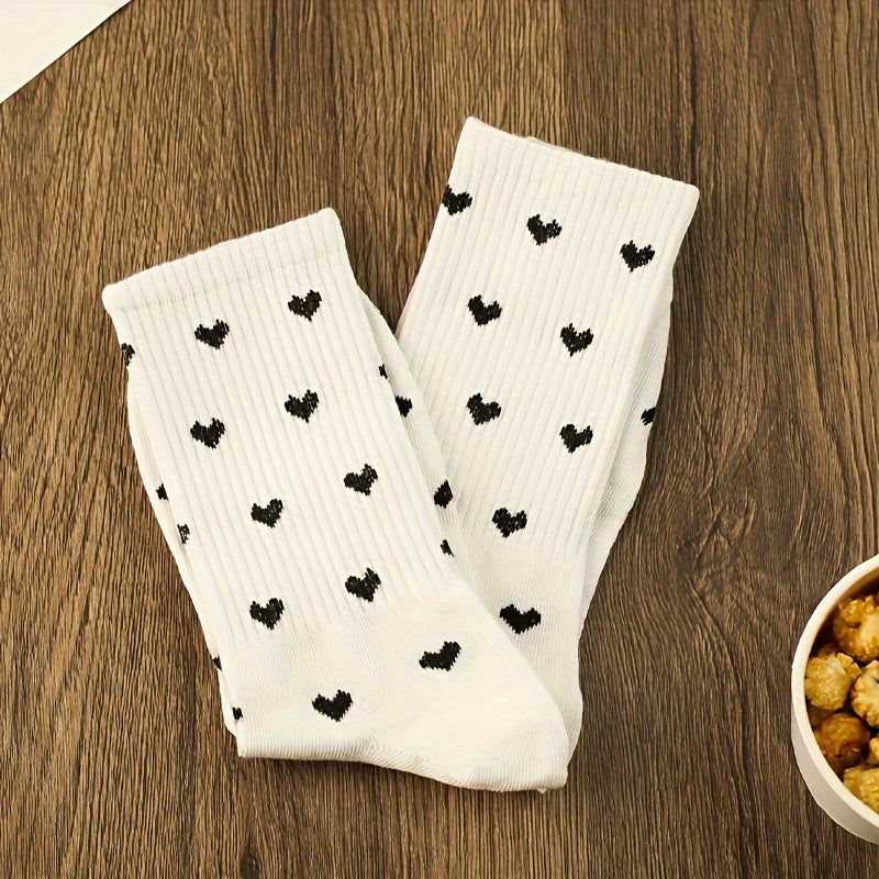 3 Pairs Heart Print Socks Comfy & Mid Tube Socks Women's Stockings