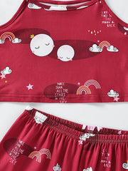 Girls Rainbow Moon Pajamas Set with Cami Top & Shorts