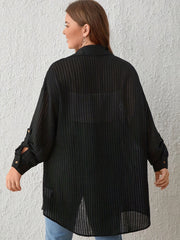 Stripe Print Long Sleeve Button Up Tunic Shirt