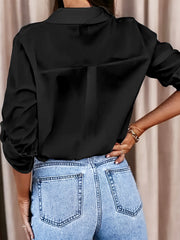 Casual Blouse Women's Plus Solid Button Up Roll Up Sleeve