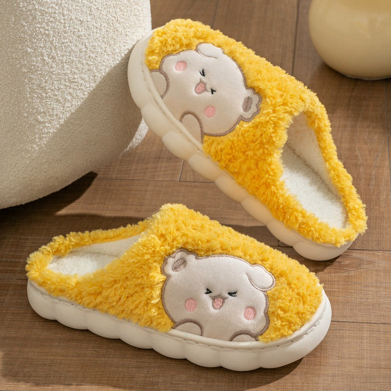 Women's Cartoon Slippers Round Toe Non-slip Home Fluffy Soft Indoor Shoes