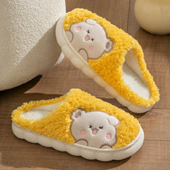 Women's Cartoon Slippers Round Toe Non-slip Home Fluffy Soft Indoor Shoes
