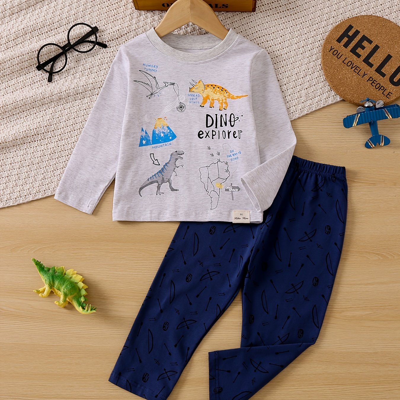 Boys Dinosaur Pajama Set Long Sleeve Top & Pants