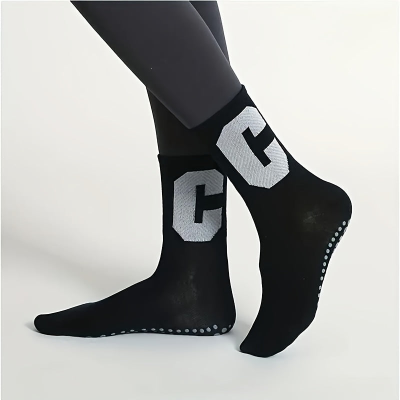 C Embroidered Yoga Socks Anti skid Breathable Sweat Absorption Sports Socks
