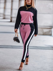 Colorblock Mock Neck Top & Joggers Set