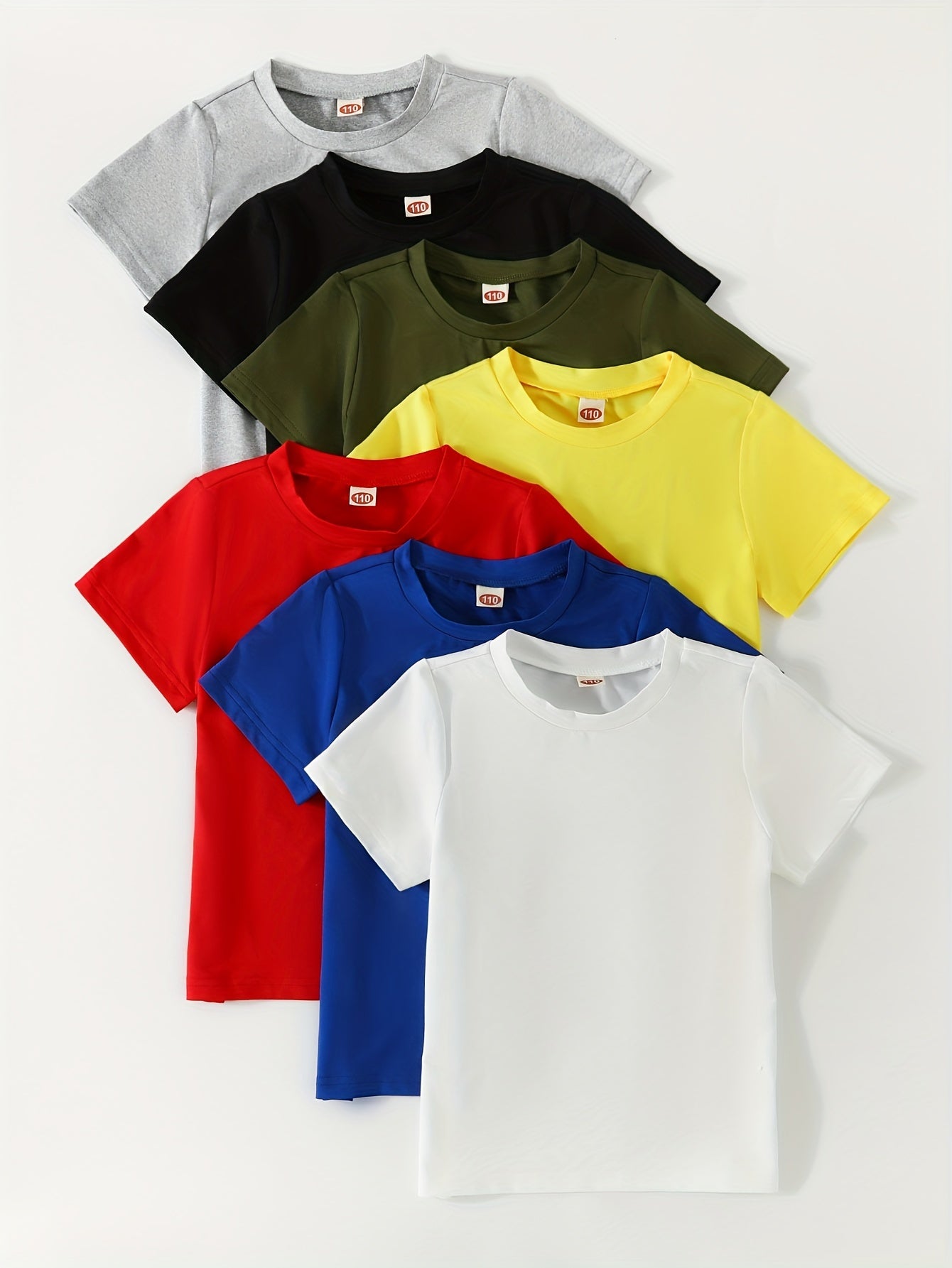 7pcs Boy's Solid Comfy T Shirt for Outdoor Summer