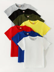 7pcs Boy's Solid Comfy T Shirt for Outdoor Summer