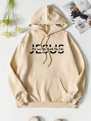 Jesus Print Hoodies Drawstring Kangaroo Pocket Sweatshirt