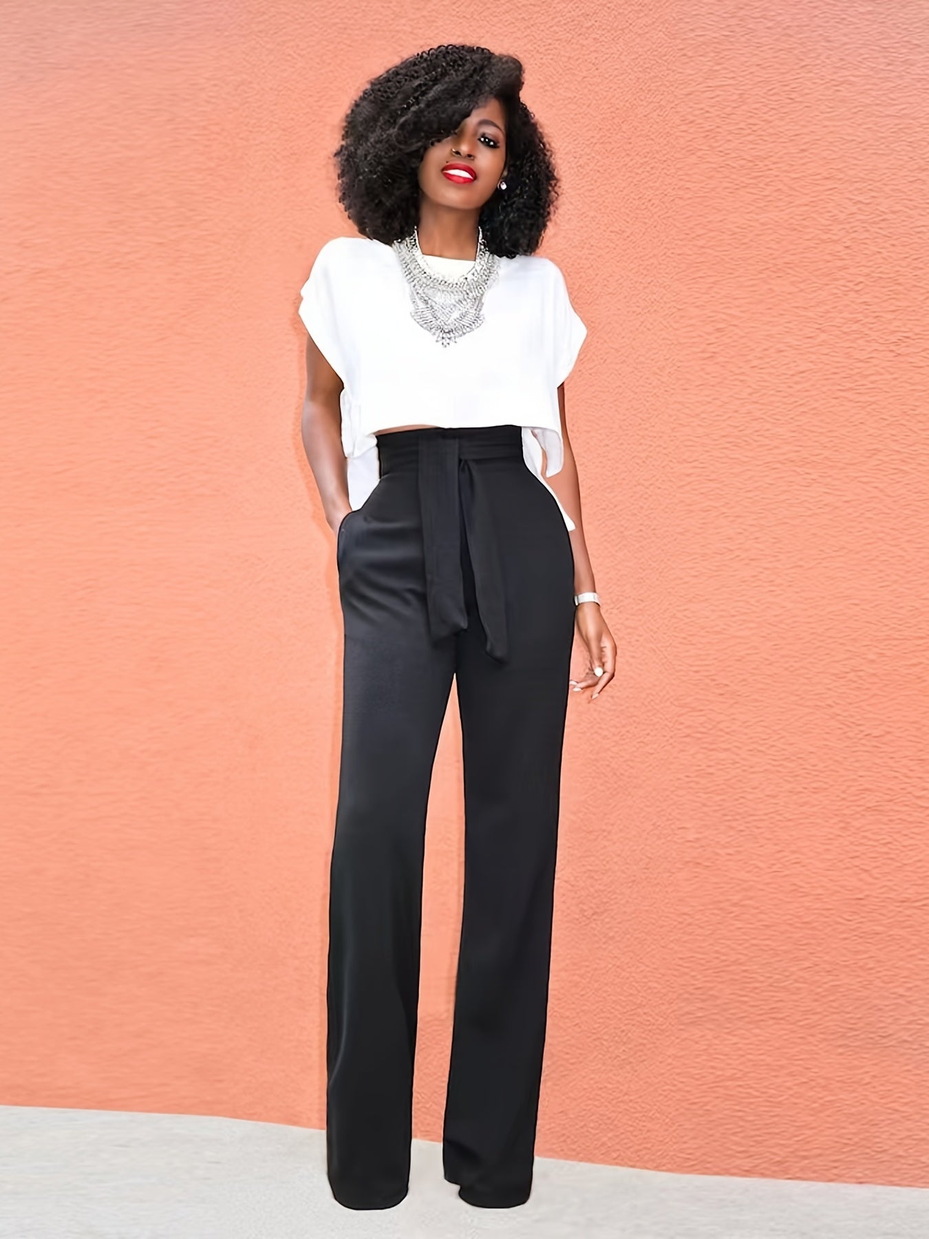 Tie Front High Waist Wide Leg Pants