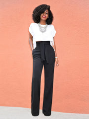 Tie Front High Waist Wide Leg Pants