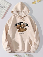 Bear & Letter Print Kangaroo Pocket Hoodie Long Sleeve Drawstring Hoodies
