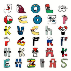 50pcs Cartoon Alphabet Stickers Waterproof Vinyl Sticker Packs for Kids