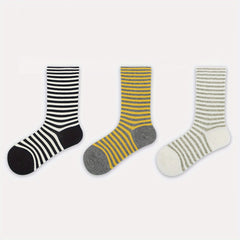 3 Pairs Striped Crew Socks Breathable Sports Women's Stockings