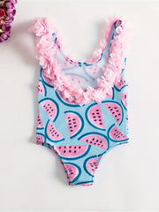 Watermelon Print Ruffle Trim Bikini Swimsuit for Baby Girl