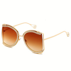 Zircon Decor Hollow Sunglasses Gradient Lens UV400