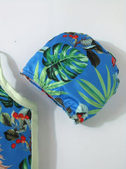 2pcs Toddler Girls Tropical Flowers One Piece Swimsuit & Cap