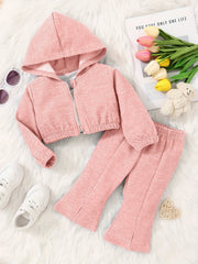 Baby Girl Waffle Hooded Top and Pants Set