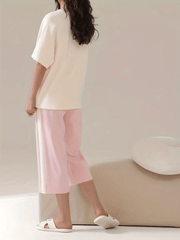Bunny Print Pajama Set Short Sleeve Crew Neck Top & Crop Pants