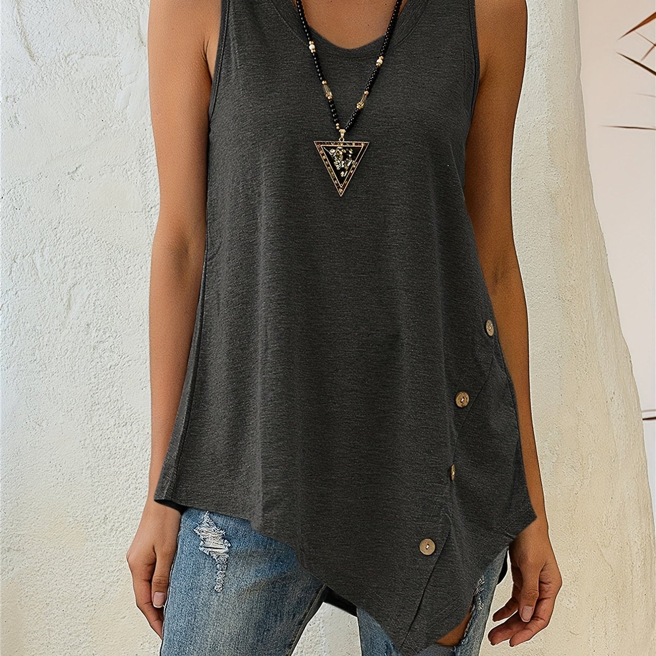 Asymmetrical Crew Neck Tank Top for Women