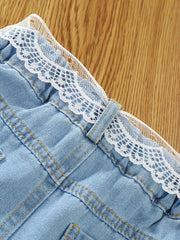 Girls Denim Shorts with Lace Belt for Summer